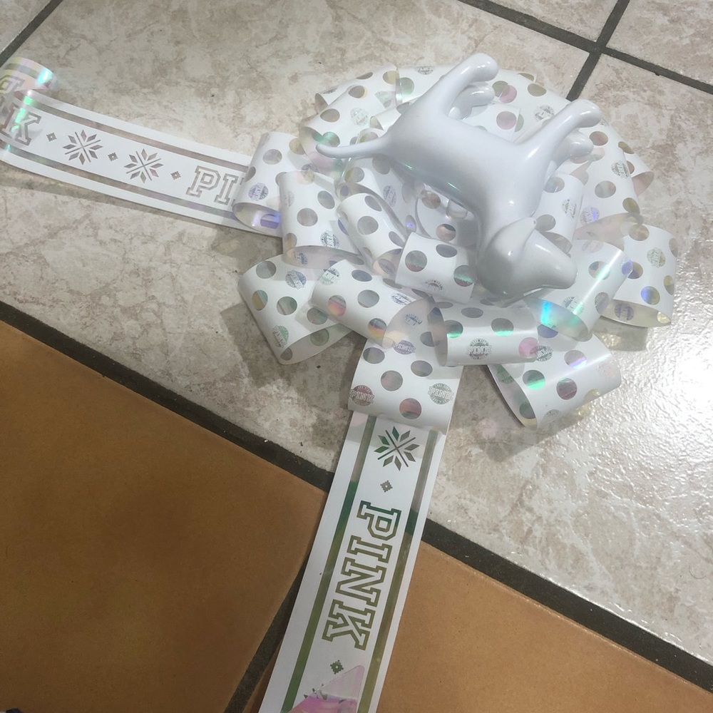 Victoria secret pink bow prop with dog